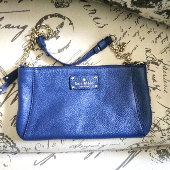 kate spade Handbags - Kate Spade ♠️Wellesley Blue Byrd Leather Shoulder Bag Gold Chain NWOT